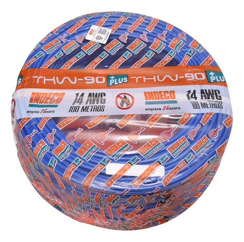 Cable Indeco Thw-90+ 14awg, 450/750v Azul 100mtrs