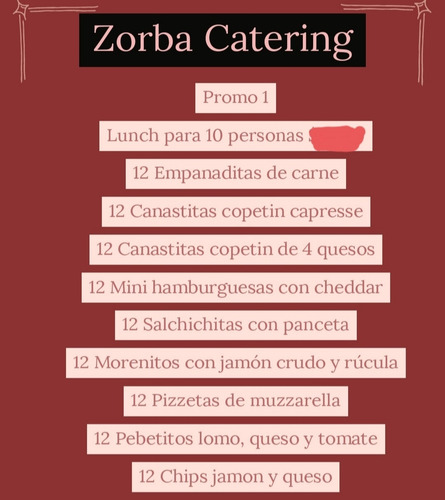Lunch Para 10 Personas, Zorba Catering, Perniles, Picadas.