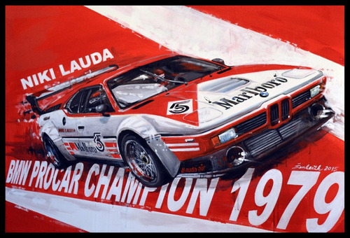 Bmw M1 Procar Niki Lauda 1979 Cuadro Enmarcado 45x30cm