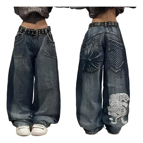 Alta Calidad Y2k Baggy Jeans Streetwear Mujer Hip Hop Skull