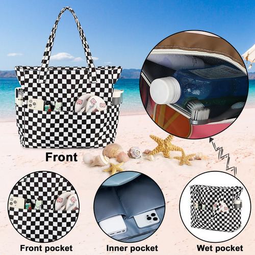 Bolsa Minimalista Multiusos Comoda Con Diseño Cuadros Negro