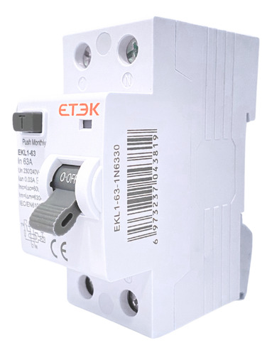 Interruptor Diferencial Bipolar Idr 63a Rccb 6ka 1 Polo + N Bipolar Termomagnético 30ma 1p+n Tipo Ac Etek