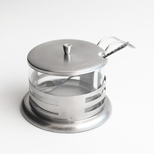 Imagem 4 de 6 de Açucareiro De Vidro Revestido De Inox Com Colher Fratelli