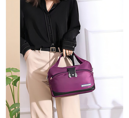Oxford Fash Bolsos Impermeables De Tamaño Mediano Para Mujer Color Violeta Diseño De La Tela Liso