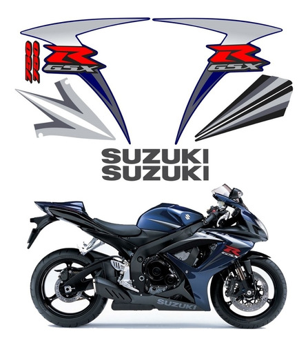 Kit Adesivos Emblemas Suzuki Gsxr 750 Gsx 750r 2007 Azul E P