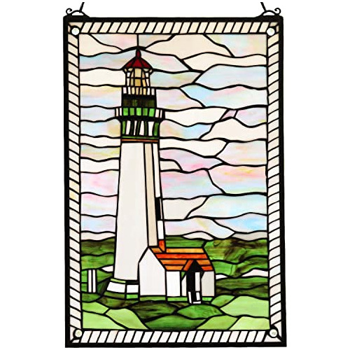 Panel De Vidrio Tiffany Estilo Faro De Pigeon Point W10...