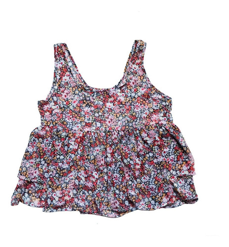 Top Zara Gasa C/volados, Floreado, Canchero, Usado Impecable