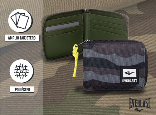 Billetera Everlast Tarjetero Hombre 2 En 1 Cierre Reforzado