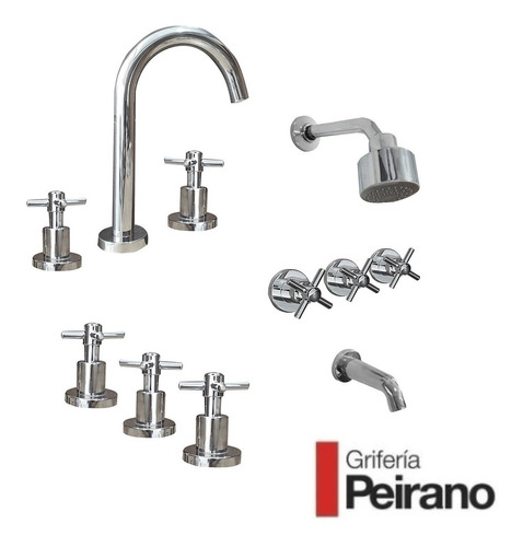 Griferia Peirano Combo Baño Completo Crown Ducha Lavatorio