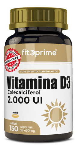 Suplemento Em Cápsulas De Vitamina D3 Colecalciferol 2000ui Extra Caps Fitoprime Pote 150 Cápsulas Softgel