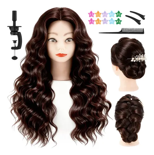 Cabezas Práctica 95% Cabello Real Humano Maniquí Maquillaje Marrón Con Peine Y Pinza Para El Pelo