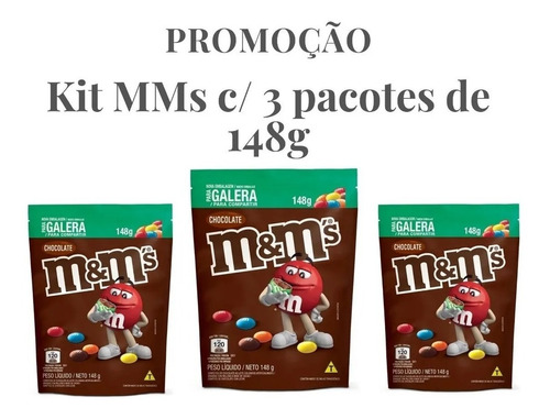 Kit Com 3 Pacotes De M&ms De 148 Gr Sabor Chocolate