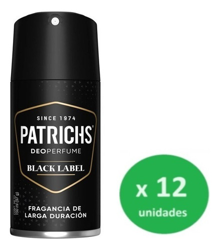 Pack Desodorante Patrichs Black 150ml X 12 Unid. - Dh Tienda