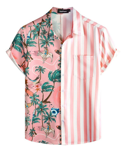 Camisa Hawaiana Ajustada Con Solapa Para Hombre