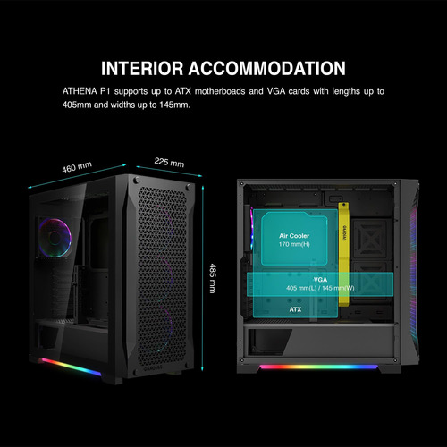 Gamdias Atx Mid Tower Gaming Pc Rgb Case De Cristal Y Excele