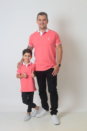 Kit Tal Pai Tal Filho Polos Masculina Rosa Salmão