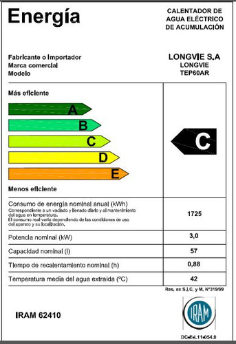 Imagen 2 de 6 de Termotanque Eléctrico Potenciado De Colgar 60 Litros Tep60ar