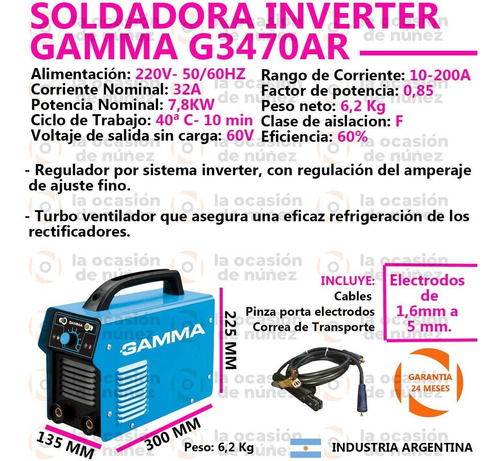 Imagen 2 de 6 de Soldadora Electrica Inverter Gamma 200a Electrodos 1,6 A 5