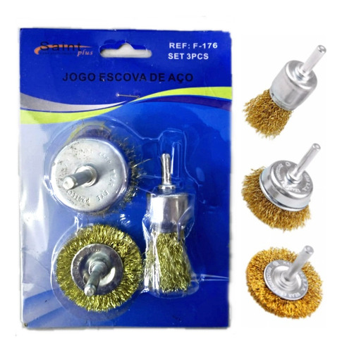 Kit Escova De Aço Circular Para Furadeira Com Haste H1/4 3pç