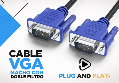 Cable Vga Monitor 3 Metros Macho Pc Con Filtro Cobre 100%