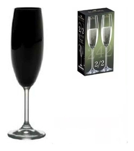 2 Copa Negra Cristal Vino Champagne En Caja Fin De Año