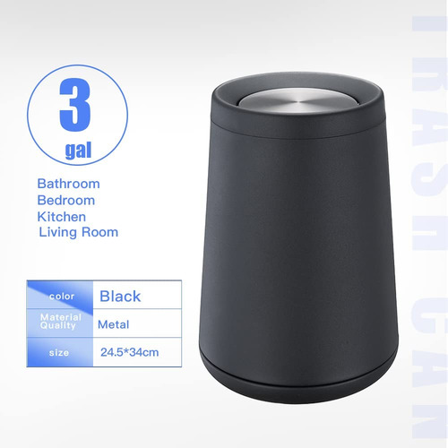 Basurero Acero Inoxidable 10l Negro Tapa Abatible Cono Negro