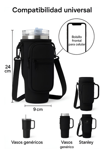 Bolso Funda Para Vaso Stanley Quencher Ajustable Neoprene Negro