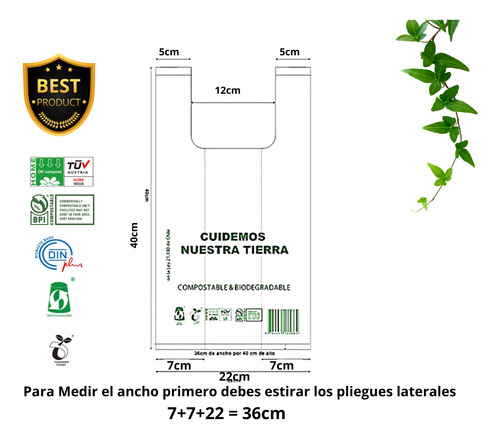 Bolsa Camiseta | Biodegradable & Compost |36x40 | 3000 Und
