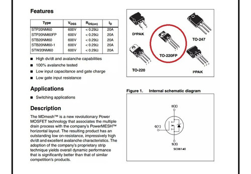 5 Unidades Stp20nm60 Mosfet 20a 600v Stp 20nm60 Fp To220f