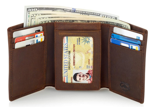 Cartera De Cuero Triple Con Modo Sigiloso Para Hombre Con Y . Liso