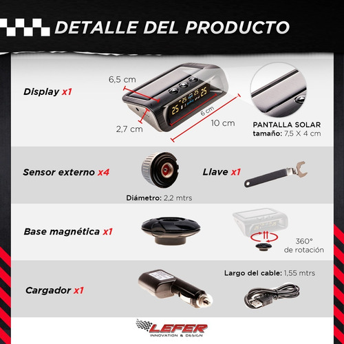 Imagen 3 de 10 de Tpms Kit Sensor Presion Temperatura Neumaticos Externo Solar