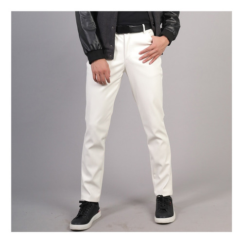 Pantalones De Cuero Elástico For Hombre Slim Trousers