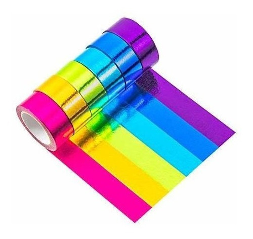 Cinta Adhesiva Metalizada - 6  Rollos -15mm X 5m/ Arcoiris