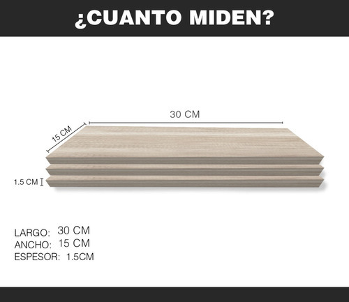 Imagen 4 de 9 de Set De 3 Repisas Flotantes Minimalistas Madera 30x15 Cm Color Toscana