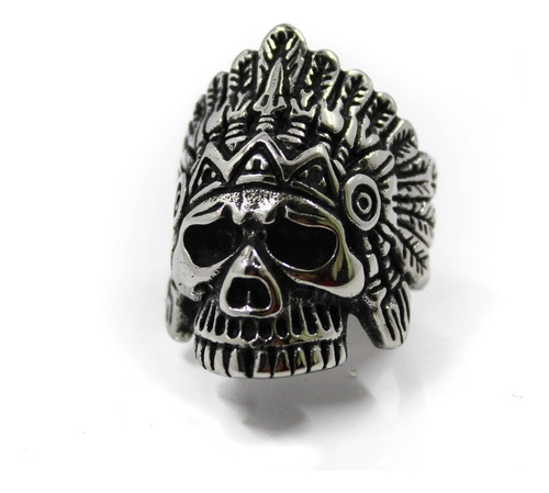 Anillo Hombre Calavera Azteca Penacho Silver Acero Inox