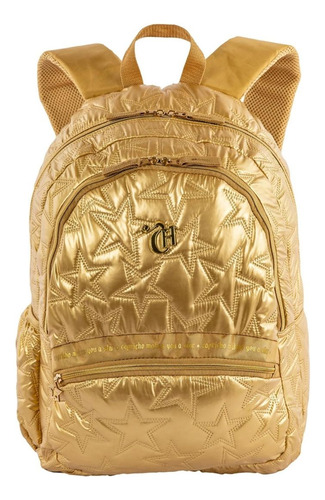 Mochila Escolar 2 Compartimentos Capricho Estrelas - Dourado