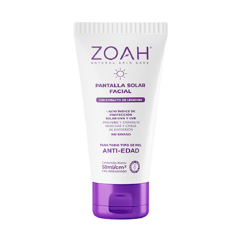 Protector Solar Zoah Pantalla Facial Anti Edad 50ml