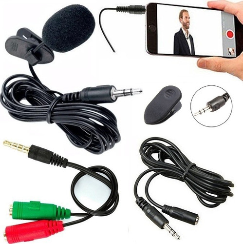 Microfone De Lapela + Extensão Adaptador Celular Smartphone