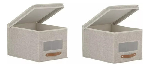 Combo Caja Organizadora Exclusiva X2 De Tela 30x25x40cm Beig