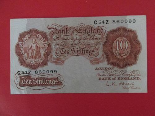 Gran Antiguo Billete Banco Inglaterra 10 Shillings Año 1948 