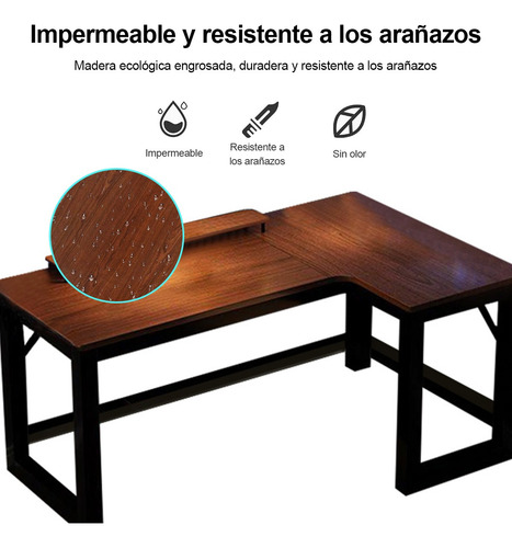 Escritorio Estudio Minimalista Madera Nogal Oscura L Derecha Black Walnut