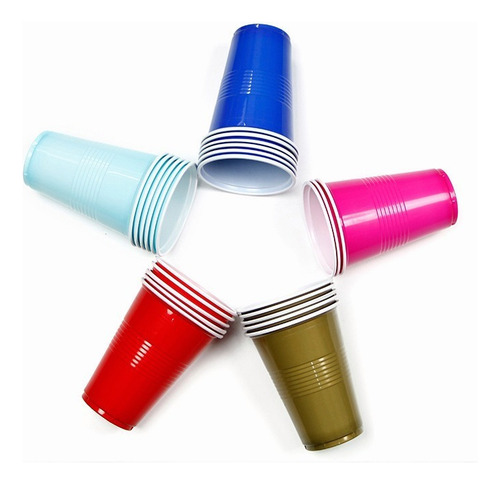 50 Vasos Bicolor Desechables De Plástico Tipo Premium 16 Oz