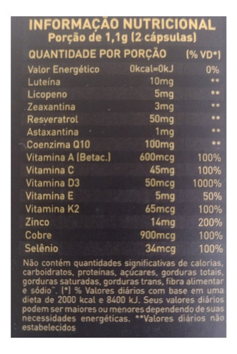 Luteina Coenz. Q10 Resveratrol Vit. D3 K2 A E Zinco Selenio Sabor Natural