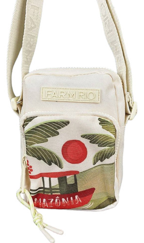 Bolsa Transversal Farm Bolsa Da Gema Design Amazonia De Poliéster  Off White Com Alça De Ombro Off White Alças De Cor Off Whte E Ferragens Níquel