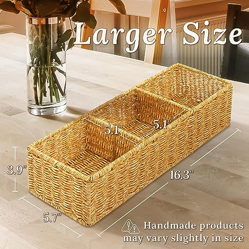 Canasta De Mimbre Con 3 Compartimentos, Soporte Para Papel H