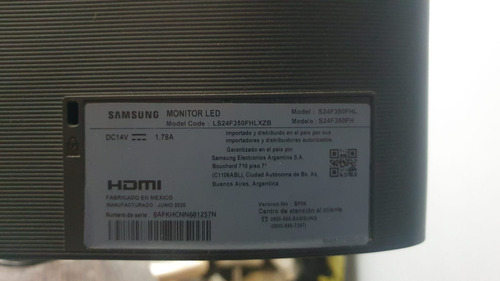 Monitor Samsung 24 Led Slim Modelo S24f350fhl Negro (Usado)