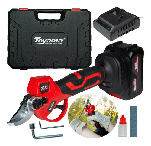 Tesoura De Poda 25mm De Corte Brushless Com Maleta Toyama Cor Vermelho Com Preto