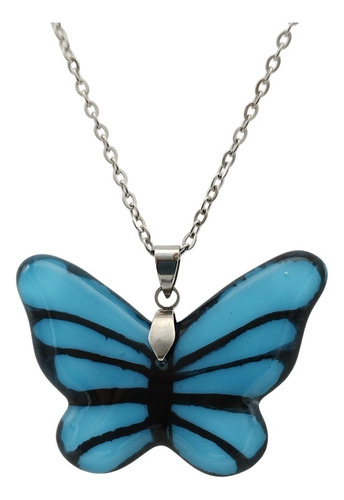 Collar De Mariposa Bengala Pintada A Mano Color Base Azul Claro