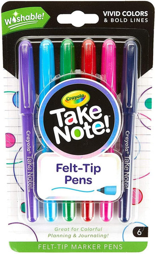 Lapiceras Lavables Colores Crayola Take Note Felt Tip X6u