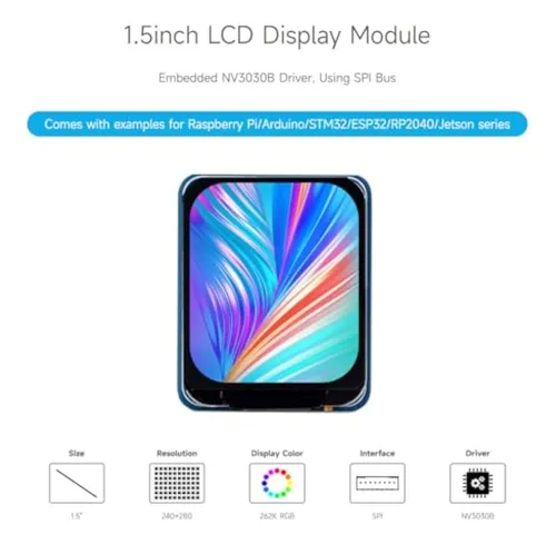 Waveshare Módulo De Pantalla Lcd De 1.5 Pulgadas,